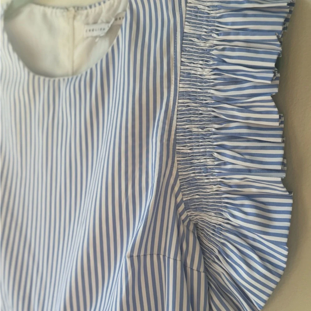 NWOT English Factory Size XS Blue White Striped Ruffle Sleeve Dress Short